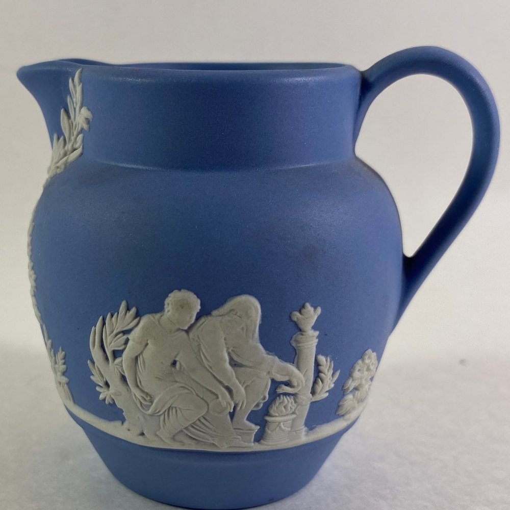 Wedgwood Jasperware Pottery Miniature Pitcher 2.5 inch blue